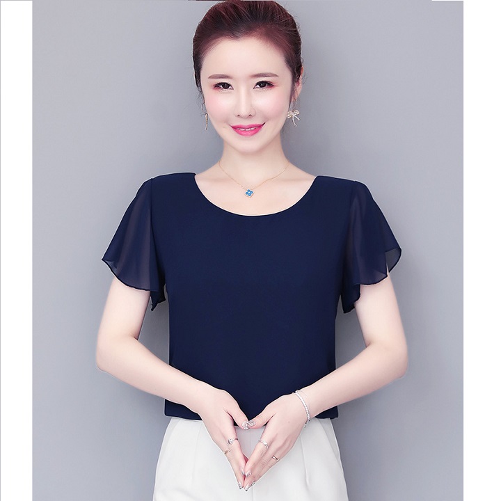 Áo Kiểu Cổ Tròn Tay Ngắn Cánh Rộng - Vải Tằm Ý Mềm Rũ Không Nhăn | Lazada.Vn