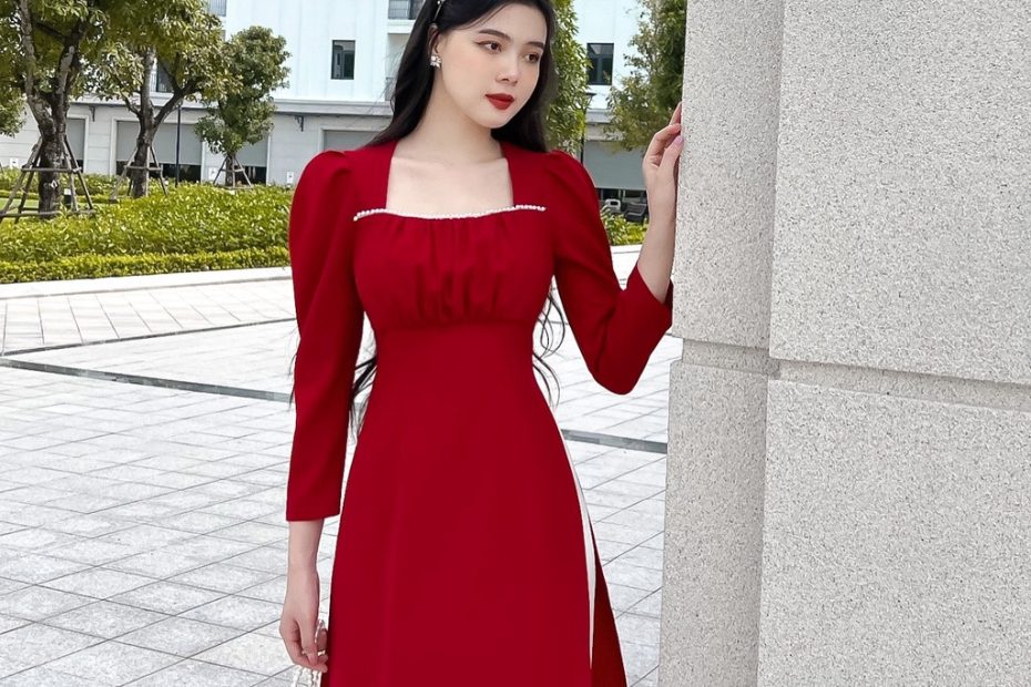 Top 30+ Mẫu Áo Dài Cổ Vuông Tay Phồng Đẹp Nhất Cho Chị Em Du Xuân