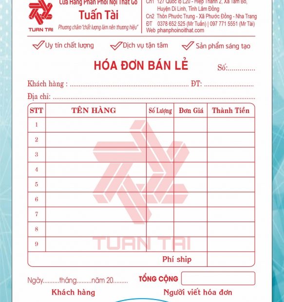Mẫu Hóa Đơn Ngành Nội Thất Gỗ Đẹp Giá Rẻ