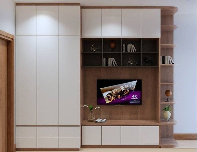 43 Mẫu Tủ Quần Áo Kết Hợp Kệ Tivi Trong Phòng Ngủ Đẹp 2023